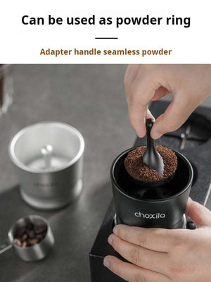 Choxila Precision Dosing Cup matte black metal with ergonomic handle for uniform coffee powder distribution