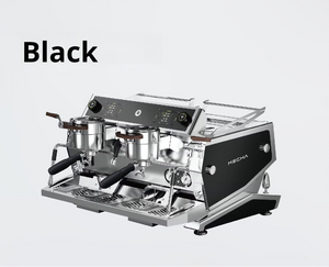 DMECHA F-SAT series commercial espresso machine with triple boilers and smart IoT screens in professional white and sleek black finish