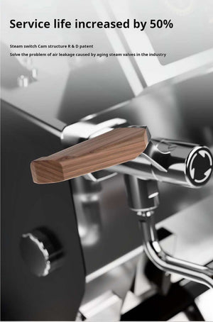 DMECHA F-SAT series commercial espresso machine with triple boilers and smart IoT displays in stainless steel finish