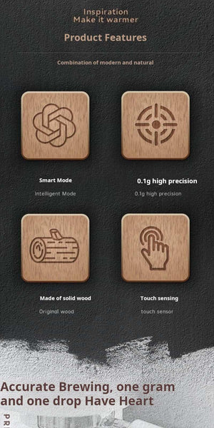 MUVNA solid wood coffee scale with dual-mode precision and invisible LED display on natural wood finish