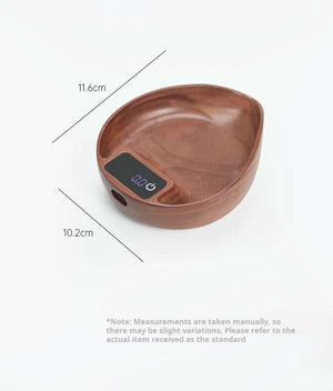 MUVNA electronic coffee bean weighing tray made of natural walnut wood with LED display and silicone base