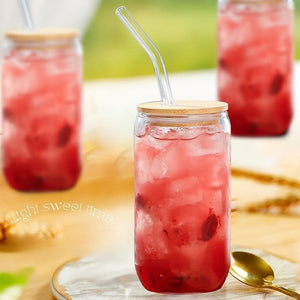 Can Shaped Glass Coffee Cup with bamboo lid and reusable straw for iced coffee, Amazon cross-border product