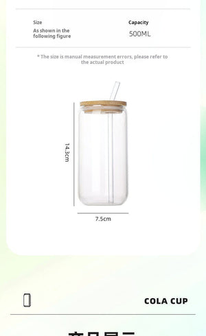 Can Shaped Glass Coffee Cup with bamboo lid and reusable straw for iced coffee on Amazon cross-border