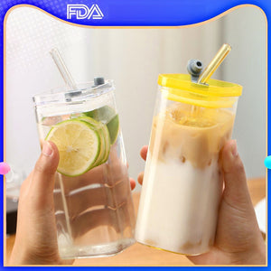 Square iced coffee glass cup with high-value straw from Cup To Machine