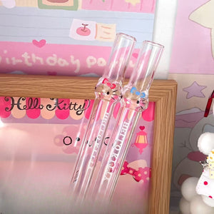Hello Kitty glass straw coffee accessory with 3D character design and heat-resistant glass material