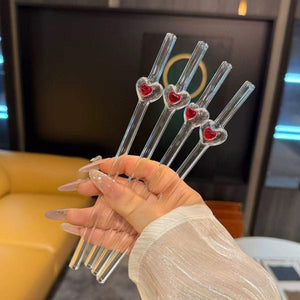 Exquisite red love straw glass coffee stirrer with heart design