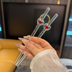 Exquisite red love straw glass coffee stirrer with heart design
