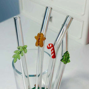 Christmas series glass straw set with festive holiday charms and reusable eco-friendly design