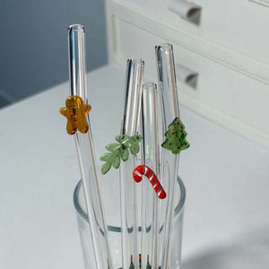 Christmas series glass straw set with festive charms and reusable eco-friendly design