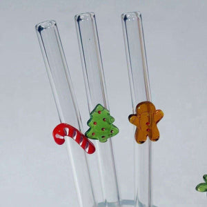 Christmas series glass straw set with festive holiday charms and eco-friendly design