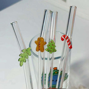 Christmas series glass straw set with festive charms and reusable eco-friendly design