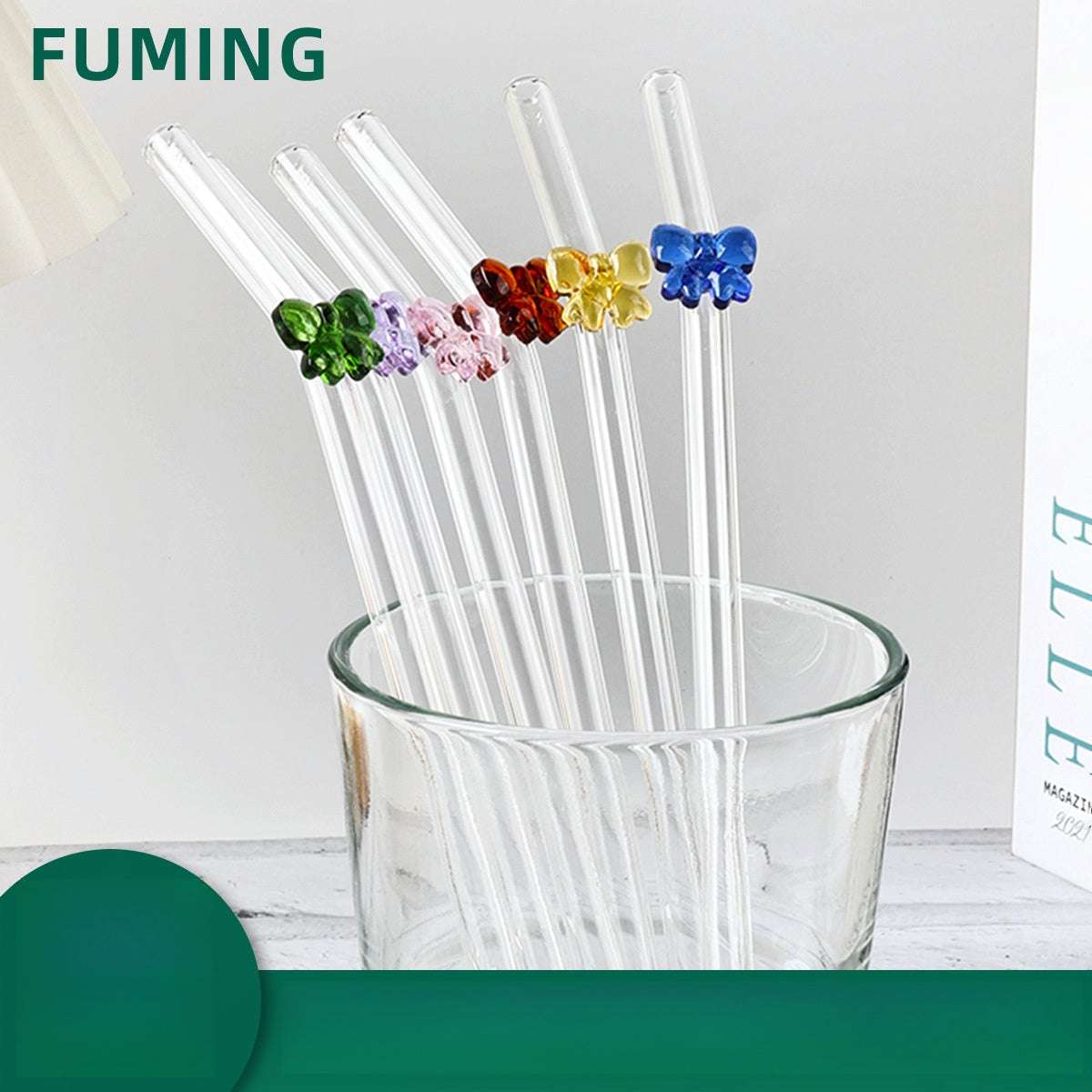 Cute Reusable Glass Drinking Straws with Charms