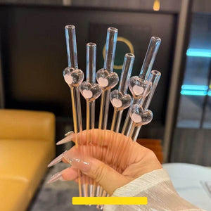 Transparent pink love straw glass tube ins high value design sense Internet celebrity style high temperature resistant drinking water for students