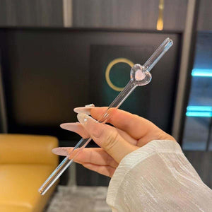 Transparent pink love straw glass tube ins high value design sense Internet celebrity style high temperature resistant drinking water for students
