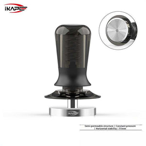 iKAPE Spring Loaded Espresso Tamper with ripple base and clear handle for precise espresso tamping