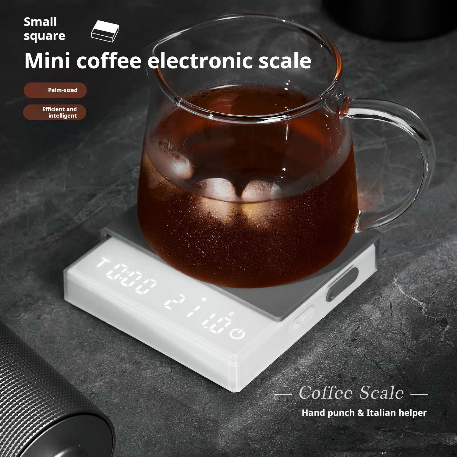 Mini Coffee Scale with Timer Digital Espresso Scale on white background showing dual LED display and compact design