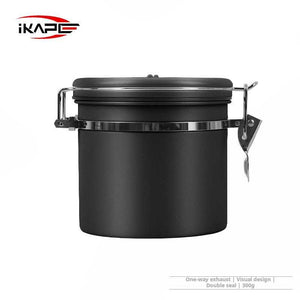 IKAPE stainless steel airtight coffee canister with date tracker and viewing window