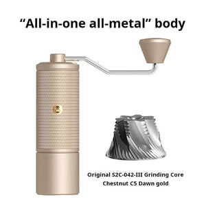 Manual coffee grinder with stainless steel burr and ergonomic grip for precise coffee grinding
