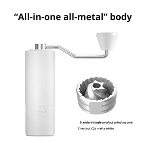 Manual coffee grinder with stainless steel burr and ergonomic grip for precise grinding