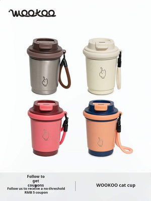 WOOKOO cat cup, 320 ml reusable coffee cup with ceramic covered 316 steel liner