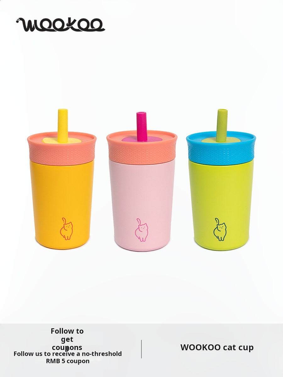 WOOKOO cat cup line, 350 ml insulated straw cup for cold drinks