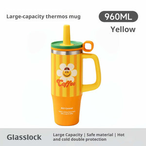 Specifications photo showing the capacity of the Yellow striped tumbler