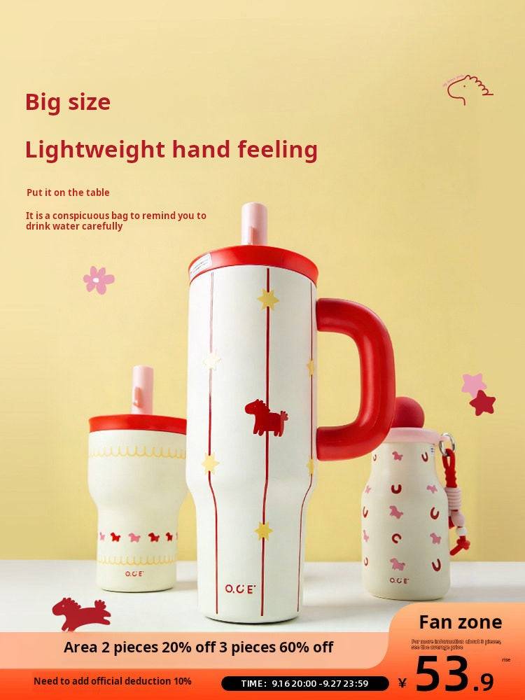 Insulated cup with straw, large big-mouth ice cup for cold drinks