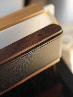 wooden coffee cleaning brush with natural horsehair bristles