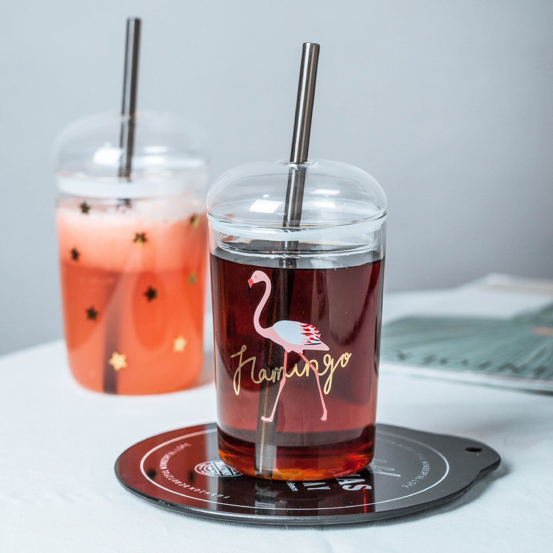 Aesthetic Glass Iced Coffee Cup with Dome Lid and Straw