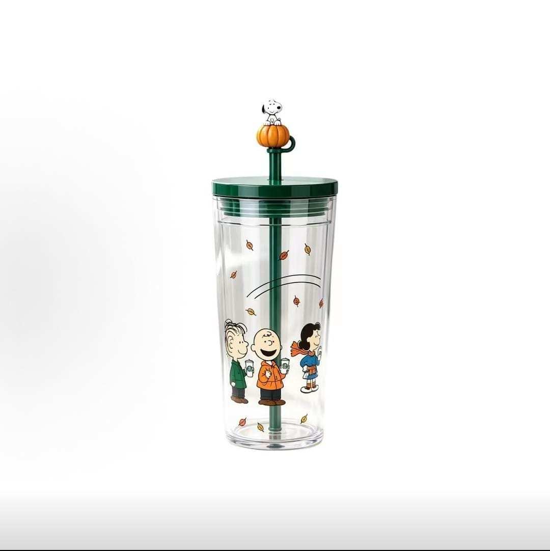 Starbucks x SNOOPY Plastic Water Bottle - Cute Transparent Straw Cup