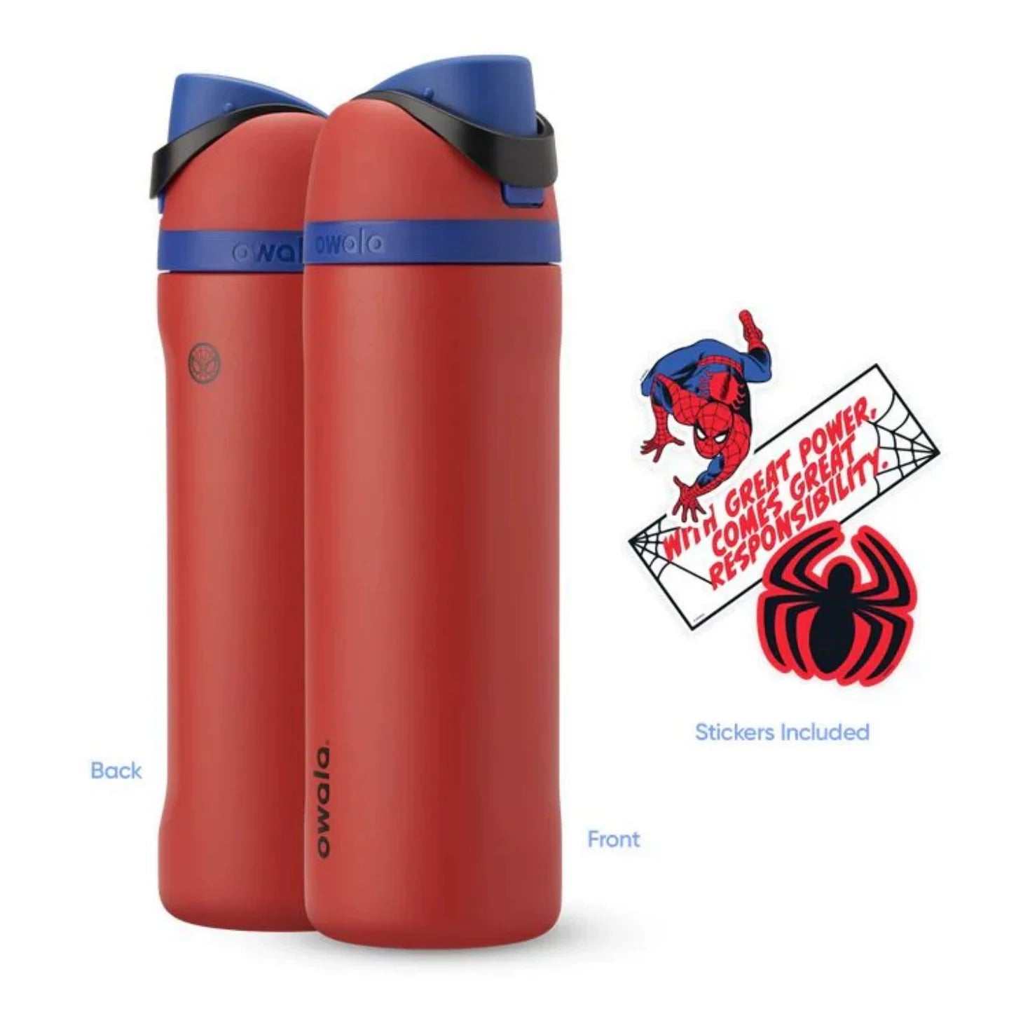 Owala 24oz FreeSip water bottle with Captain America Marvel design and carry loop