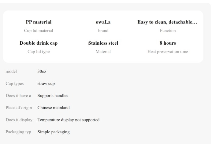 Owala FreeSip Sway Golf Edition water bottle specification table