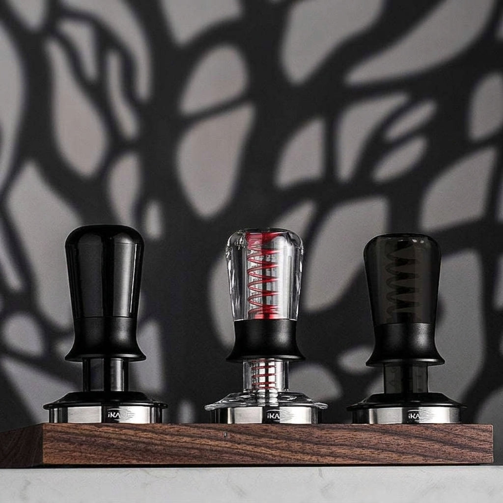 IKAPE spring loaded espresso tamper with ripple base, main product photo