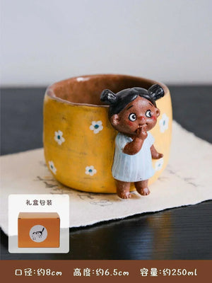 Yifang Artisan Collection whimsical 3D ceramic coffee cups with hand-sculpted details and vibrant designs