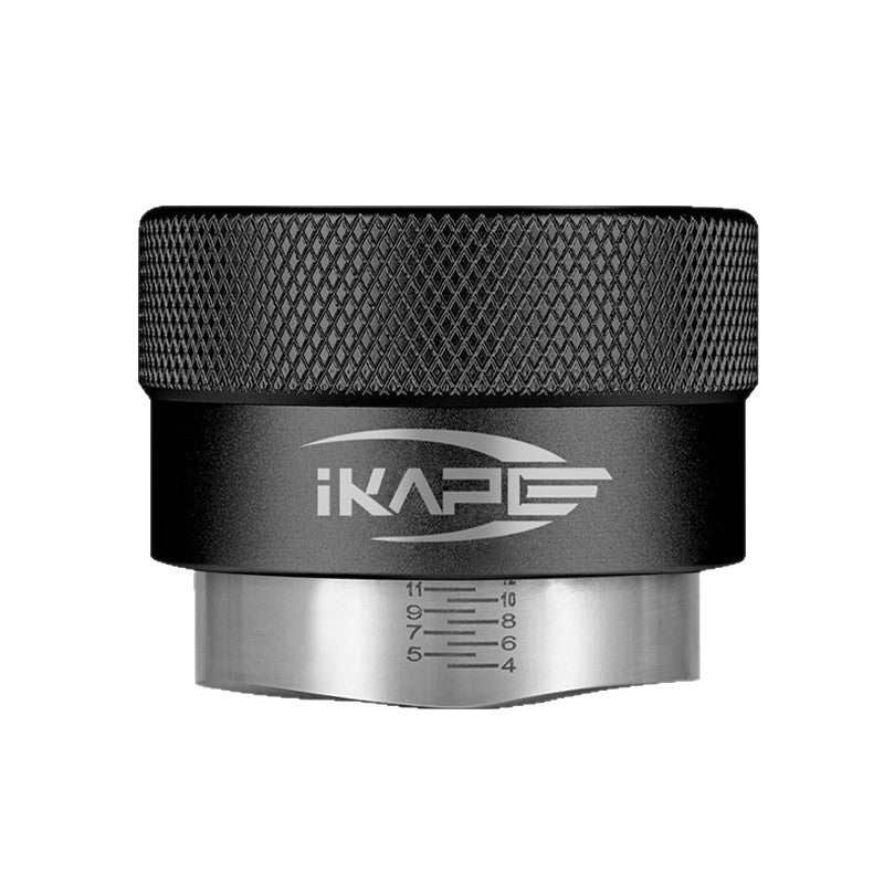 IKAPE Adaptive Gravity Espresso Coffee Distributor Tool with stainless steel base and ergonomic aluminum grip