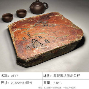 Handcrafted natural stone tea tray with traditional carvings for Gongfu tea ceremony