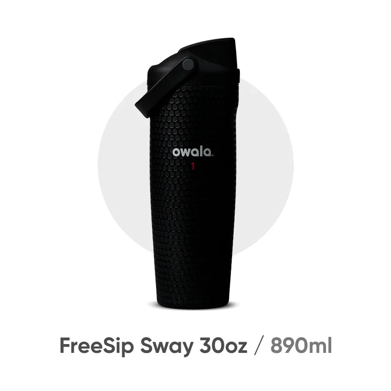 Front view of Owala Out of Bounds golf bottle showing 32 oz capacity