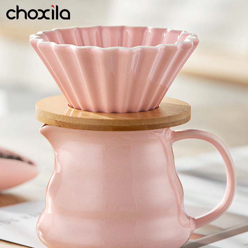 Choxila "Origami" Ceramic Coffee Set | Geometric Art & Bamboo Elegance