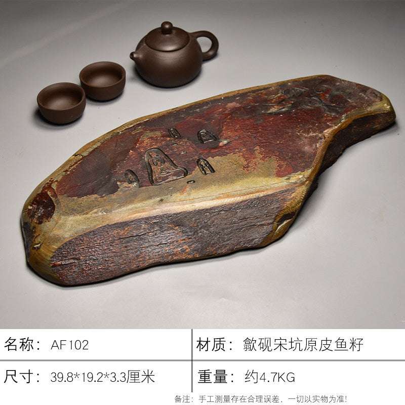 Handcrafted natural stone tea tray with She Yan stone and traditional hand-carved motifs for Gongfu tea ceremony