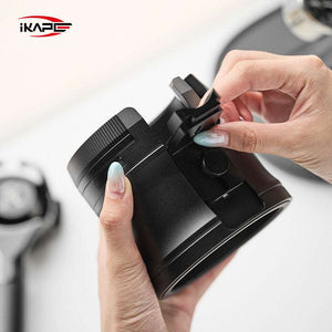 IKAPE Espresso Portafilter Holder universal tamping station in matte black with adjustable height and silicone accents
