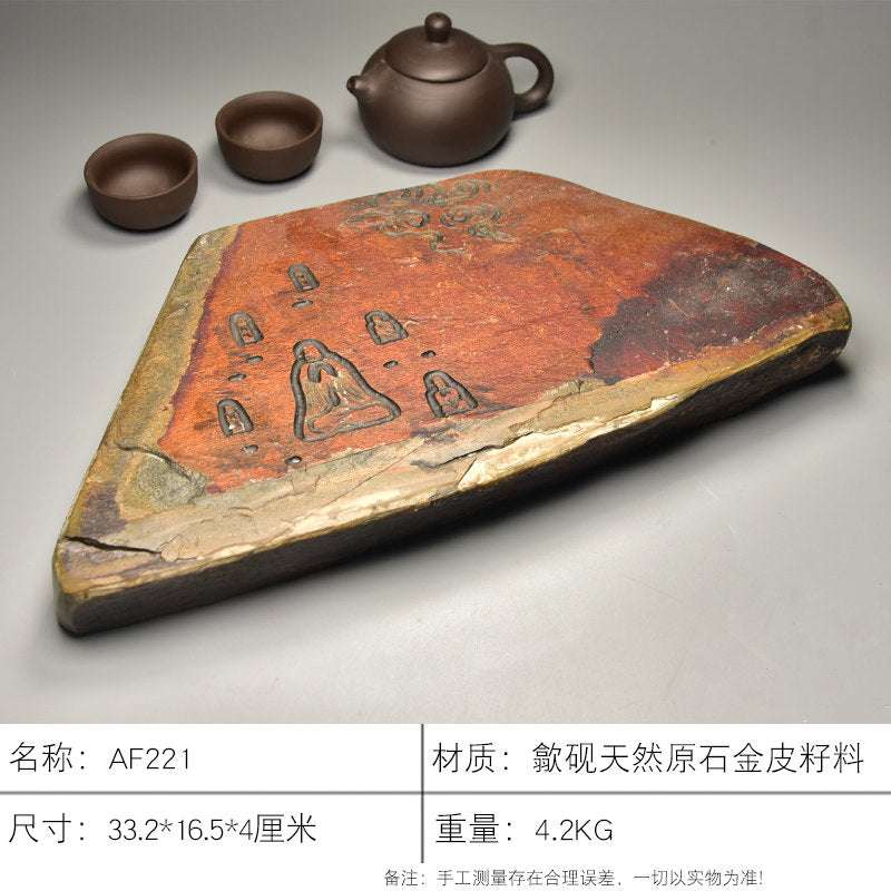 Handcrafted natural stone tea tray made from authentic She Yan stone with traditional carved motifs for Gongfu tea ceremony