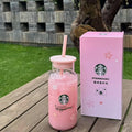 Pink Sakura Glass Tumbler with Straw and Lid