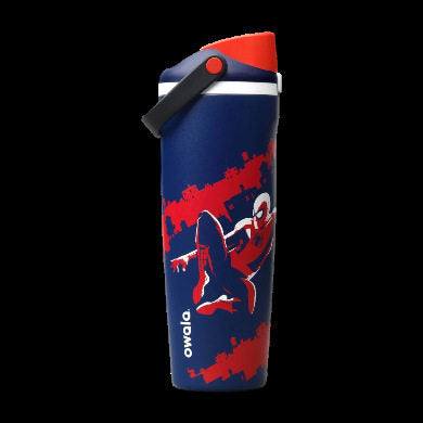 Owala FreeSip Water Bottle with Spider-Man design and insulated spout for easy hydration