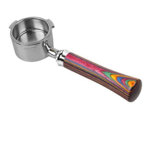 IKAPE Rainbow Wood Handle espresso bottomless portafilter with vibrant Aurora wood and stainless steel filter basket