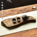 Handcrafted natural stone tea tray with carved traditional motifs for Gongfu tea ceremony