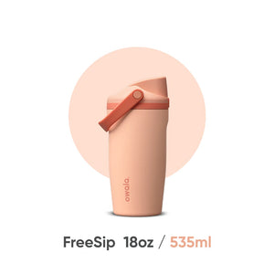 Owala kids water bottle in Peach of Mind peach and pink