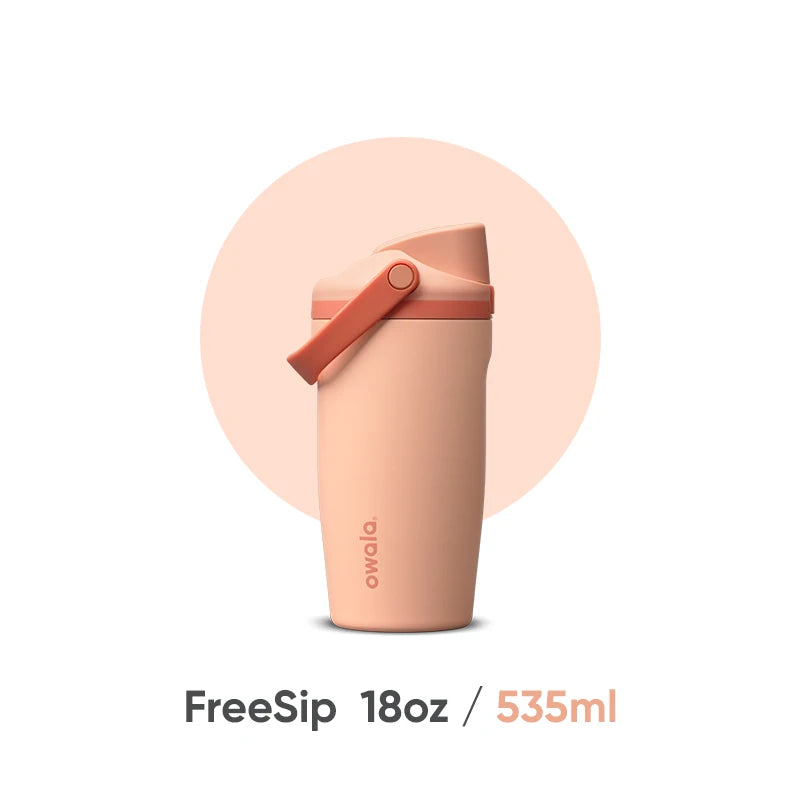 Owala kids water bottle in Peach of Mind peach and pink