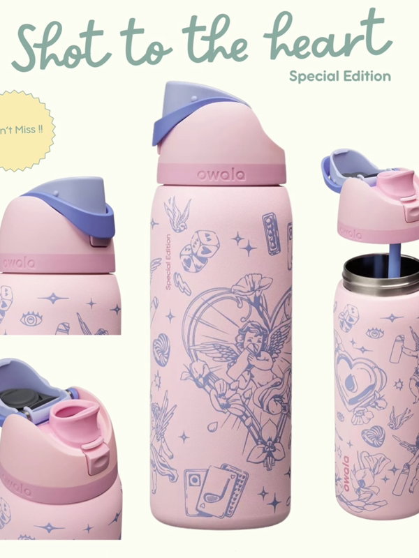 The American version of Owala's new Valentine's Day limited edition pink angel model insulated cup handle straw has a large capacity of 945ml