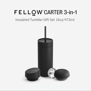 Fellow Carter 3-in-1 Insulated Tumbler gift set with three interchangeable lids and ceramic coating, 16oz capacity