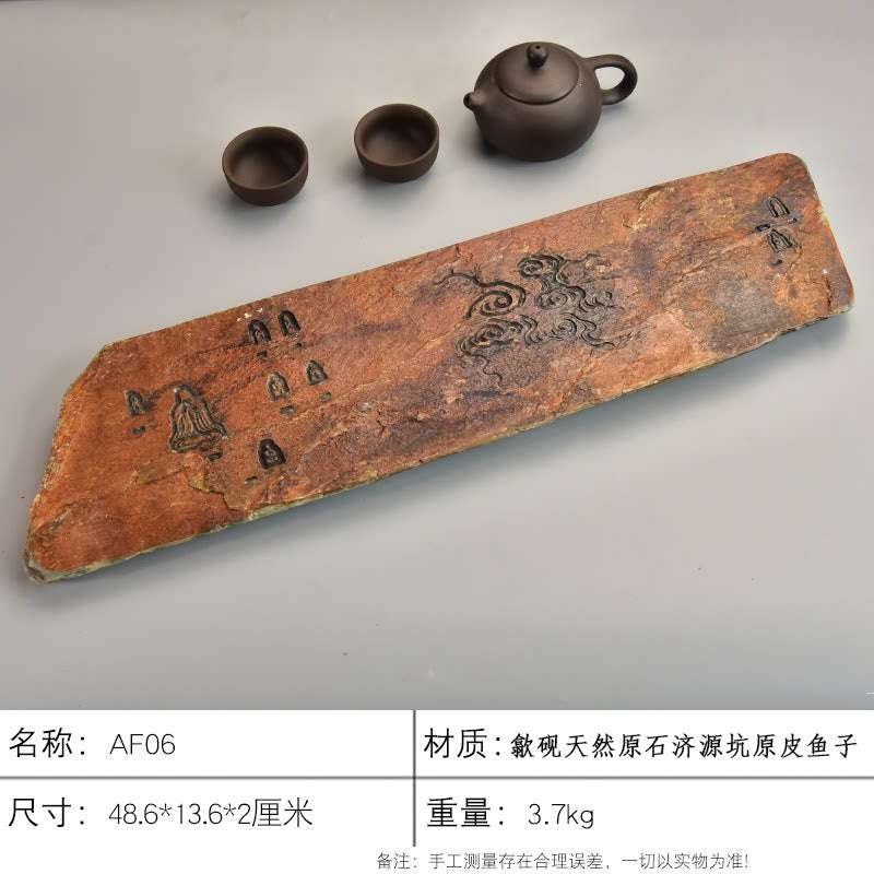 Handcrafted natural stone tea tray with traditional carvings for Gongfu tea ceremony
